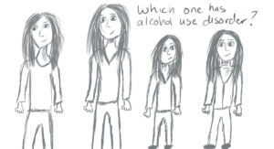 Drawing of group of women asking which one is the alcoholic about the misconception of what an alcoholic looks like