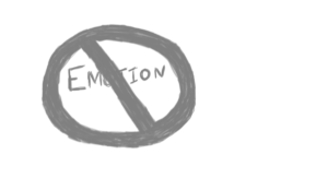 The word 'emotion' with a line through it