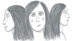 drawing of a woman with three faces to show cognitive dissonance