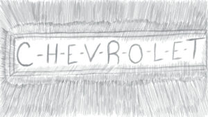 drawing of what an abused child focused on the word 'chevrolet'