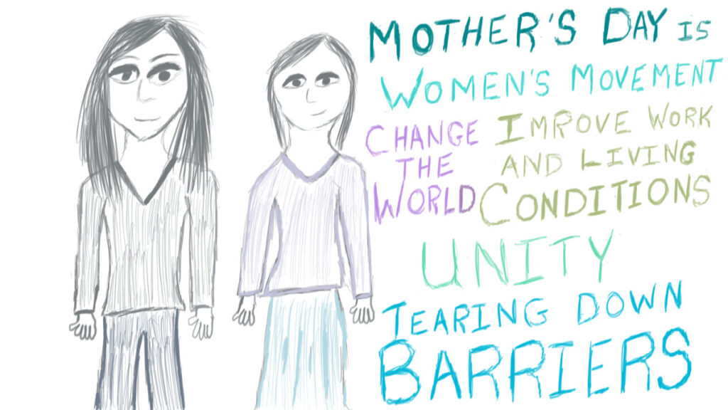 drawing of two women representing mother's day as a women's movement to change the world